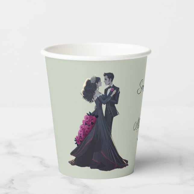 Romantic Gothic Lovers Elegant Wedding Paper Cups (Front)
