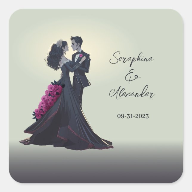 Romantic Gothic Lovers Minimal Elegant Square Sticker (Front)
