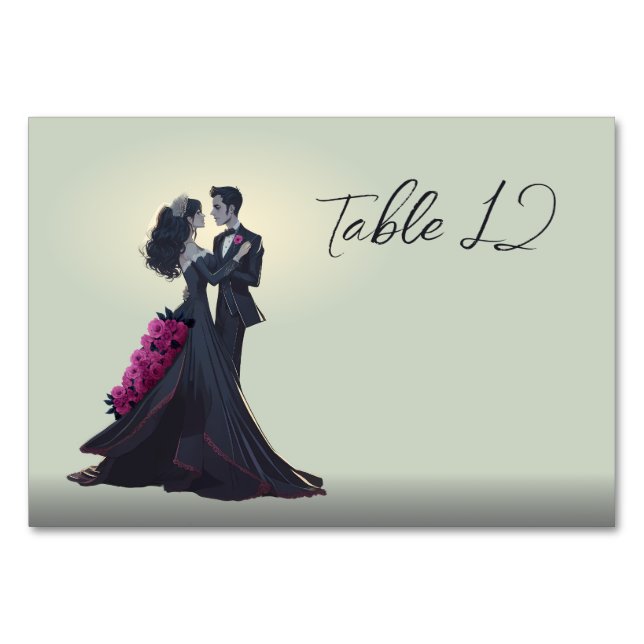 Romantic Gothic Lovers Minimal Elegant Table Number (Front)