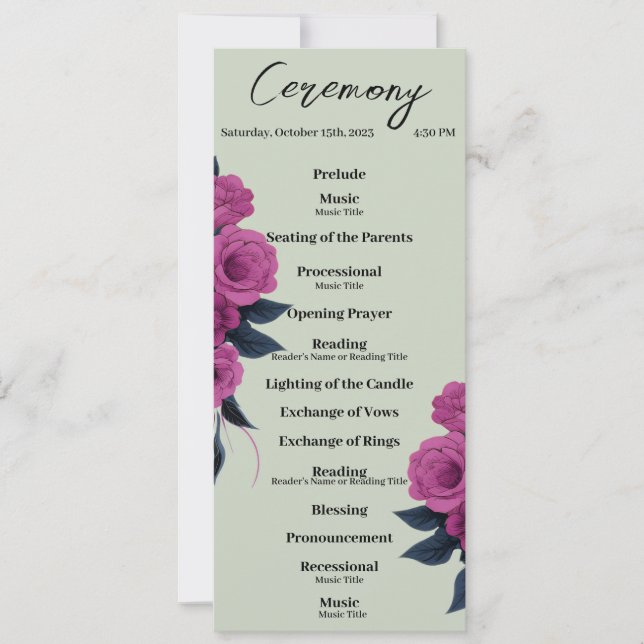 Romantic Gothic Lovers Minimal Wedding Program Invitation (Front)