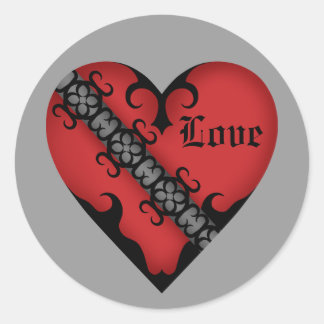 Romantic gothic mediaeval red heart classic round sticker