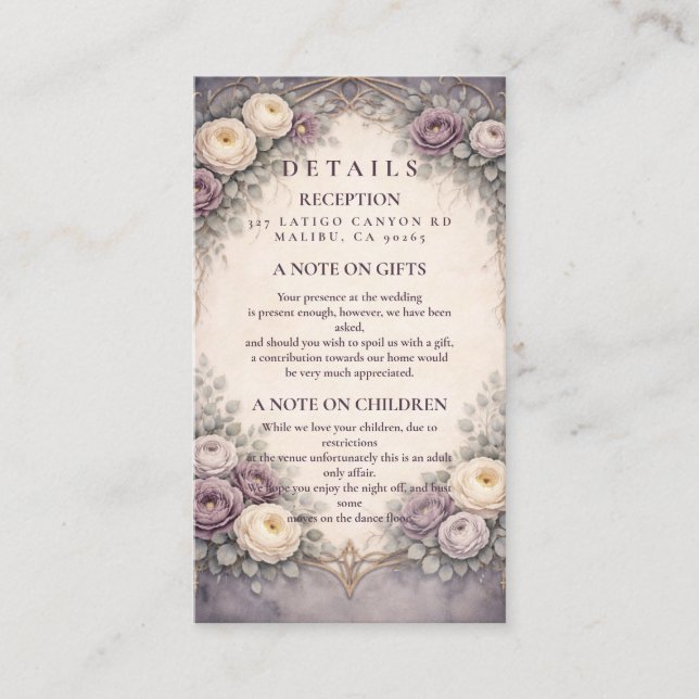 Romantic Gothic Pastel Floral Wedding Enclosure Card (Front)
