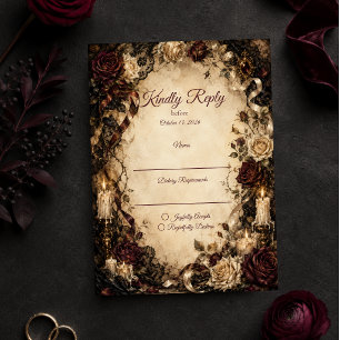 Romantic Gothic Rose Wedding RSVP Card