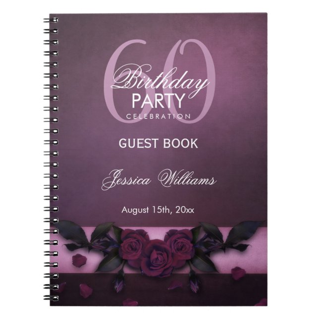 Romantic Gothic Roses & Petals Birthday Guestbook Notebook (Front)