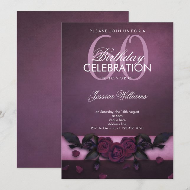 Romantic Gothic Roses & Petals Birthday Invitation (Front/Back)