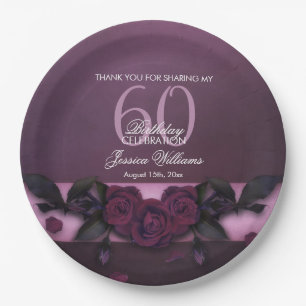 Romantic Gothic Roses & Petals Birthday Paper Plate