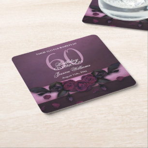 Romantic Gothic Roses & Petals Birthday Square Paper Coaster