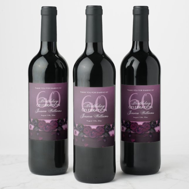 Romantic Gothic Roses & Petals Birthday Wine Label (Bottles)