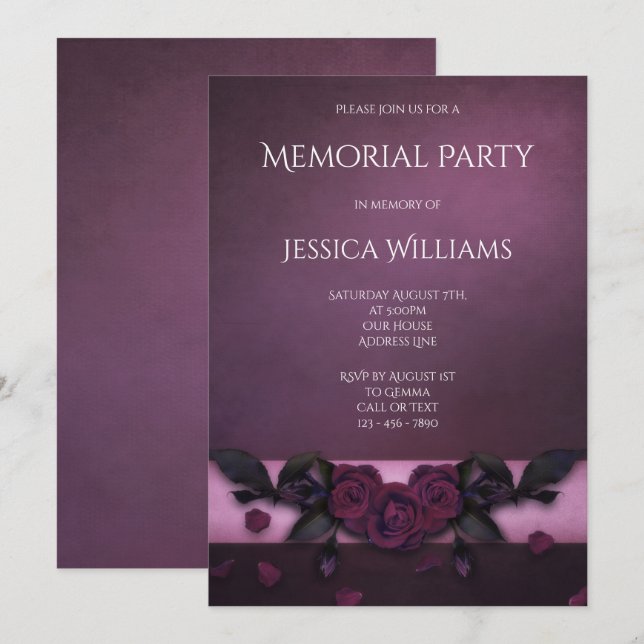 Romantic Gothic Roses & Petals Memorial Party Invitation (Front/Back)