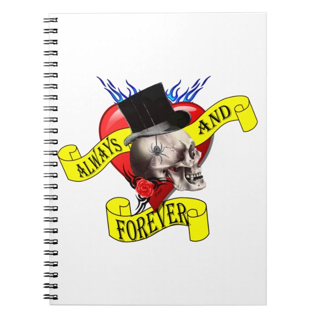 Romantic Gothic skull and love heart Spiral Notebook (Front)