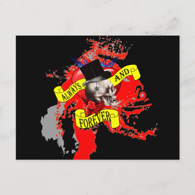 Romantic Gothic skull Valentines heart Holiday Postcard (Front)