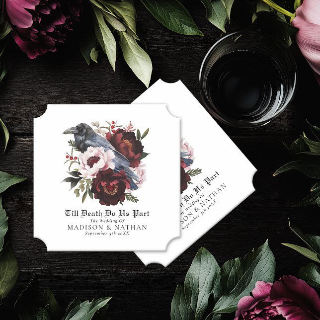 Romantic Gothic Watercolor Raven Floral Wedding  Paper Coaster (Creator Uploaded)