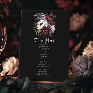 Romantic Gothic Watercolor Raven Wedding Bar Menu Pedestal Sign