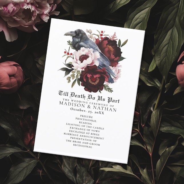 Romantic Gothic Watercolor Raven Wedding Program Programme (Creator Uploaded)