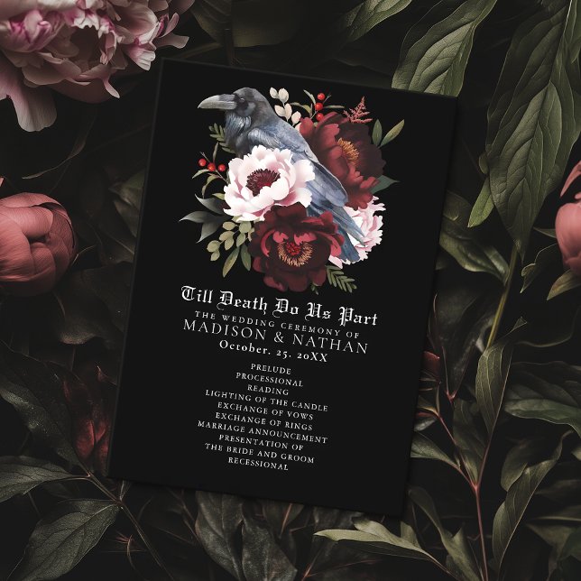 Romantic Gothic Watercolor Raven Wedding Program Programme (Creator Uploaded)