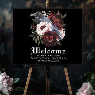 Romantic Gothic Watercolor Raven Wedding Welcome  Poster