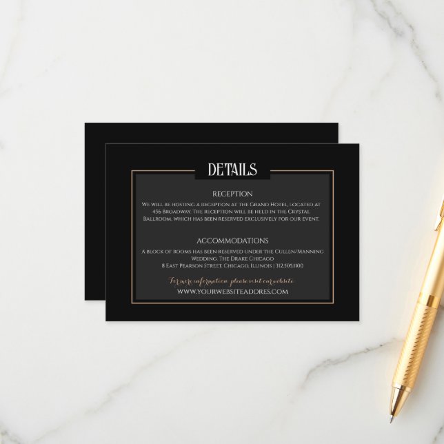 Romantic Gothic Wedding Minimalist information  Enclosure Card (Front/Back In Situ)
