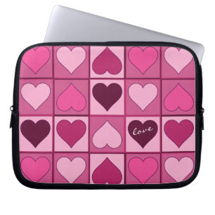Romantic Graphical Pink Hearts Up and Down Laptop Sleeve