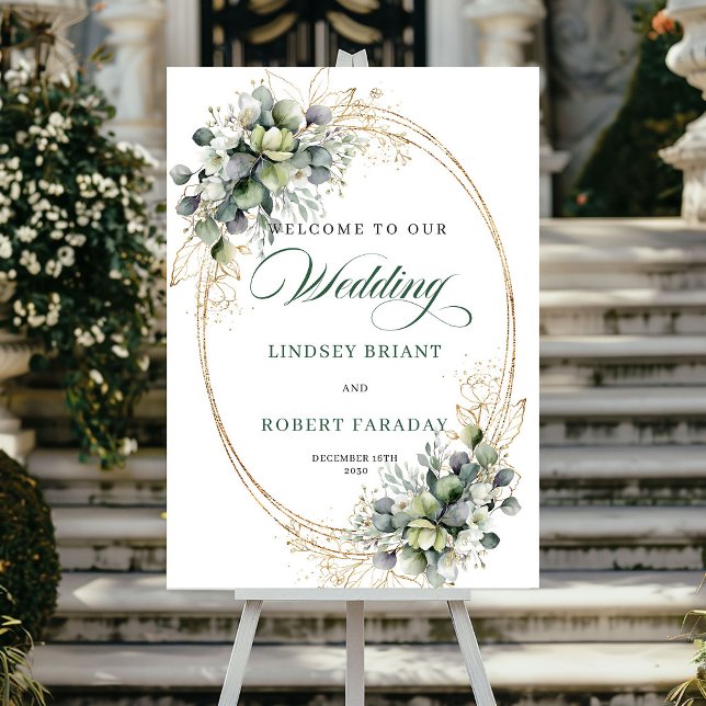 Romantic Green and Gold Wedding Welcome Sign (Romantic Green and Gold Wedding Welcome Sign)