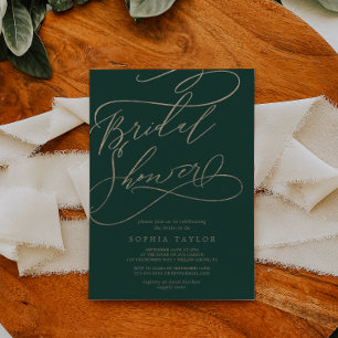 Romantic Green Calligraphy Flourish Bridal Shower Invitation