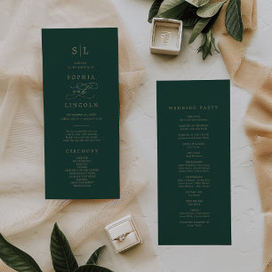 Romantic Green Calligraphy Monogram Wedding Programme