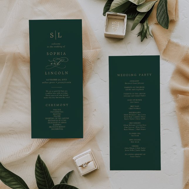 Romantic Green Calligraphy Monogram Wedding Programme (Creator Uploaded)
