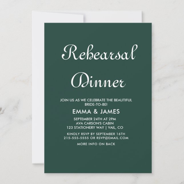Romantic Green Calligraphy Rehearsal Dinner  Invitation (Front)