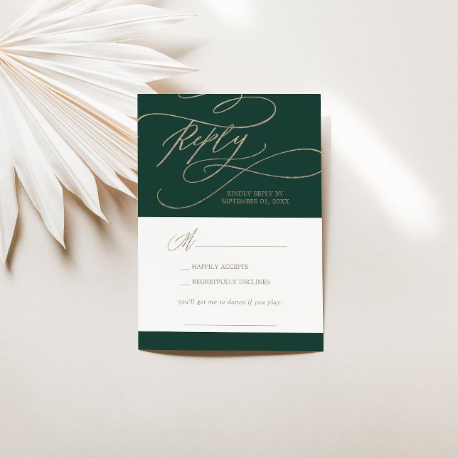 Romantic Green Calligraphy Song Request RSVP Card (Creator Uploaded)