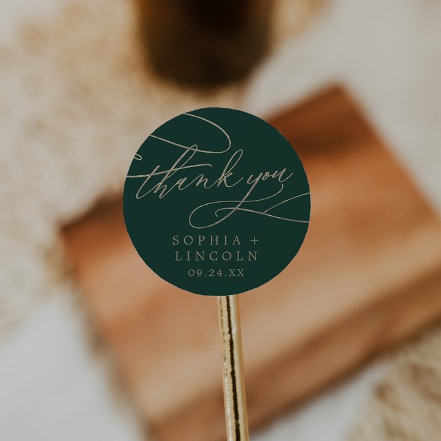 Romantic Green Calligraphy Thank You Favour Sticke Classic Round Sticker (Creator Uploaded)