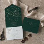 Romantic Green Calligraphy The Wedding Of All In O All In One Invitation<br><div class="desc">This romantic green calligraphy the wedding of all in one invitation is perfect for a simple wedding. The modern classic design features fancy swirls and whimsical flourishes with gorgeous elegant hand lettered faux champagne gold foil typography. Hand write your guest addresses on the back of the folded invitation, or purchase...</div>