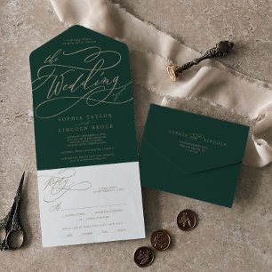 Romantic Green Calligraphy The Wedding Of All In O One Invitation