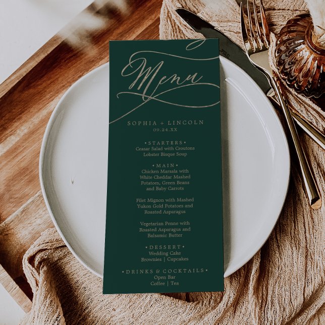 Romantic Green Calligraphy Wedding Dinner Menu (Creator Uploaded)
