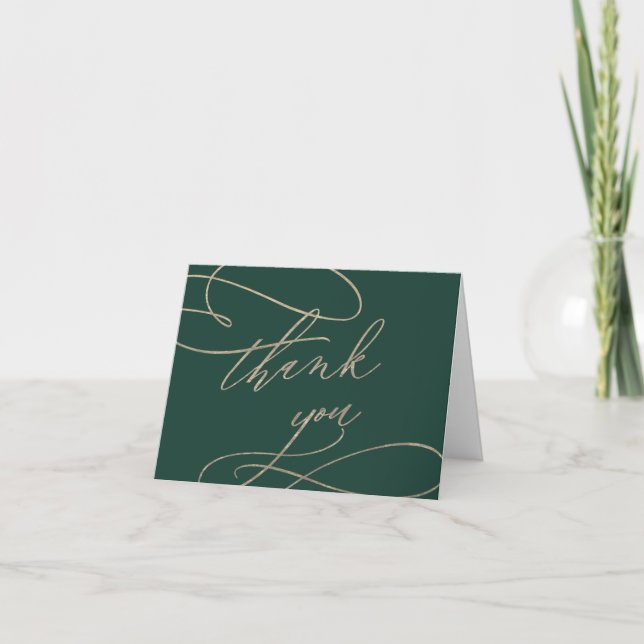 Romantic Green Calligraphy Wedding Thank You Card (Front)
