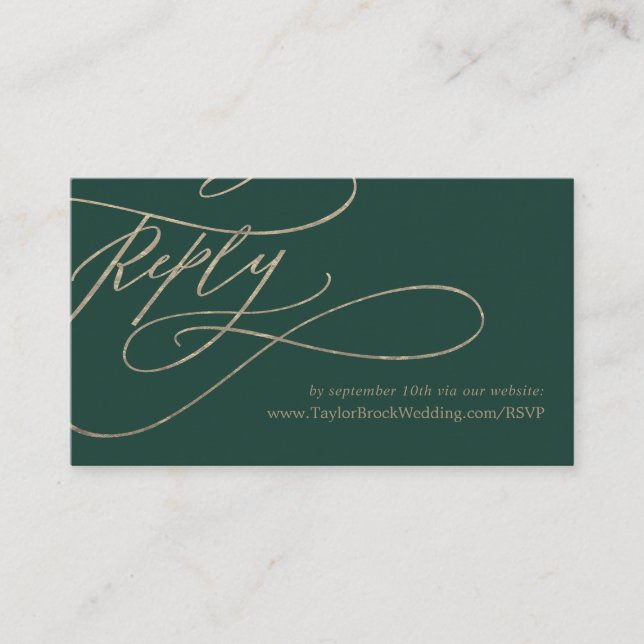Romantic Green Calligraphy Wedding Website RSVP Enclosure Card (Front)