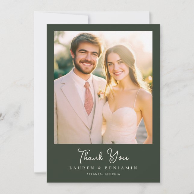 Romantic Green Elegant Photo Thank You Card (Front)
