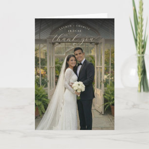 Romantic Green Elegant Photo Thank You Card