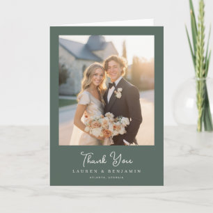 Romantic Green Elegant Photo Thank You Card