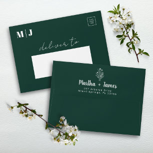 Romantic Green Floral Elegant Wedding Invitation Envelope