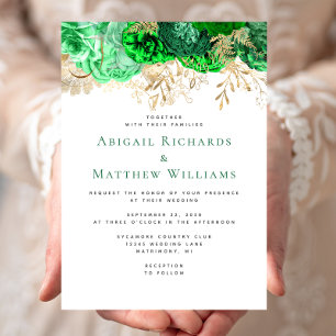 Romantic Green Gold Floral Wedding Invitation