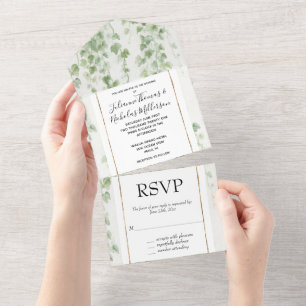Romantic Green Ivy Wedding All In One Invitation