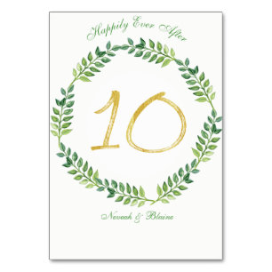 Romantic Green Leaves -  Wedding table card10 ring Number
