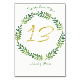Romantic Green Leaves -  Wedding table card13 ring Number