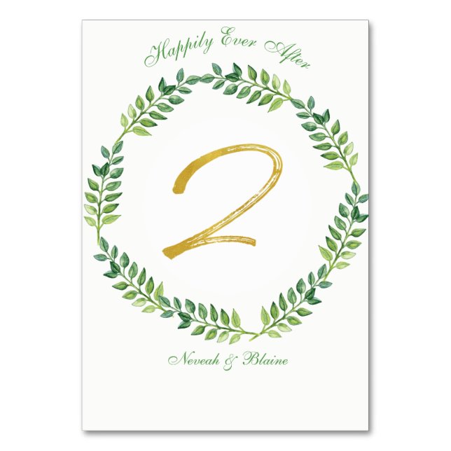 Romantic Green Leaves -  Wedding table card 2 ring (Front)
