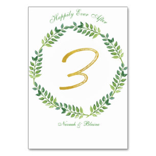 Romantic Green Leaves -  Wedding table card 3 ring