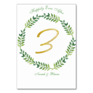 Romantic Green Leaves -  Wedding table card 3 ring