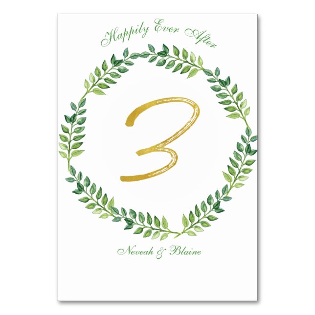 Romantic Green Leaves -  Wedding table card 3 ring (Front)