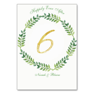 Romantic Green Leaves - Wedding table card 6 ring
