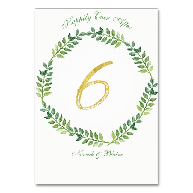 Romantic Green Leaves -  Wedding table card 6 ring (Front)