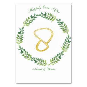 Romantic Green Leaves -  Wedding table card 8 ring