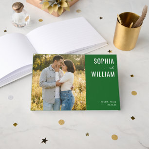 Romantic Green Minimalist Photo Guest Book